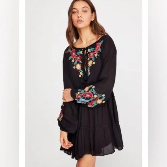 Free People Spell On You Embroidered Floral Black Dress - Picture 2 of 8
